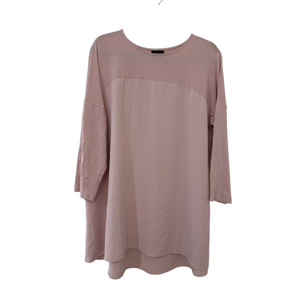J. Jill Wearever Tunic Top Womens XL Pink Mixed Media 3/4 Sleeve Stretch Office